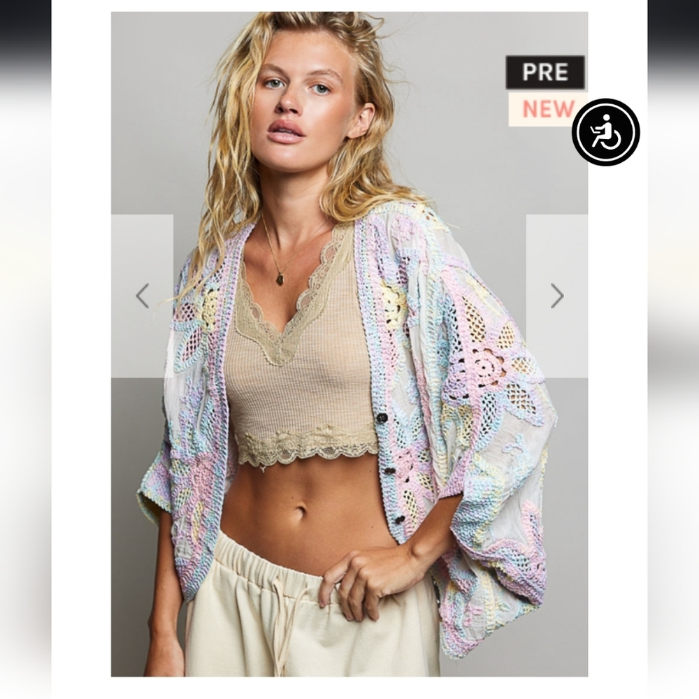POL Pastel Crochet Open Cardigan - Multicolor
